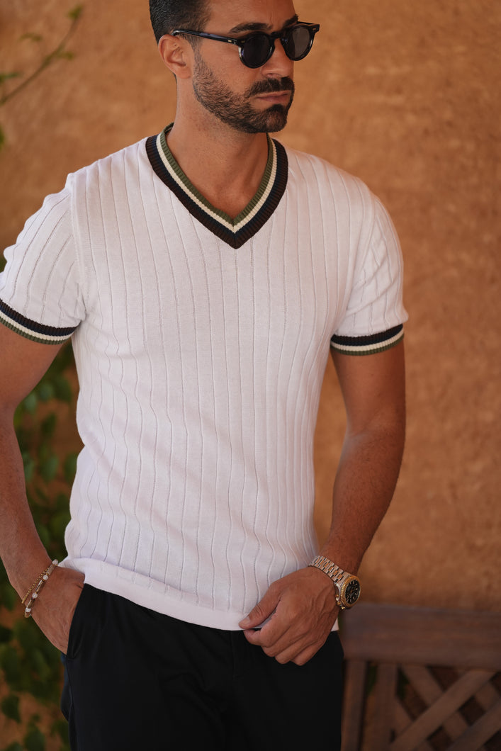 WHITE DONATO RIBBED V-NECK T-SHIRT - Men Clothing | Leaders in Design & Quality | Donato