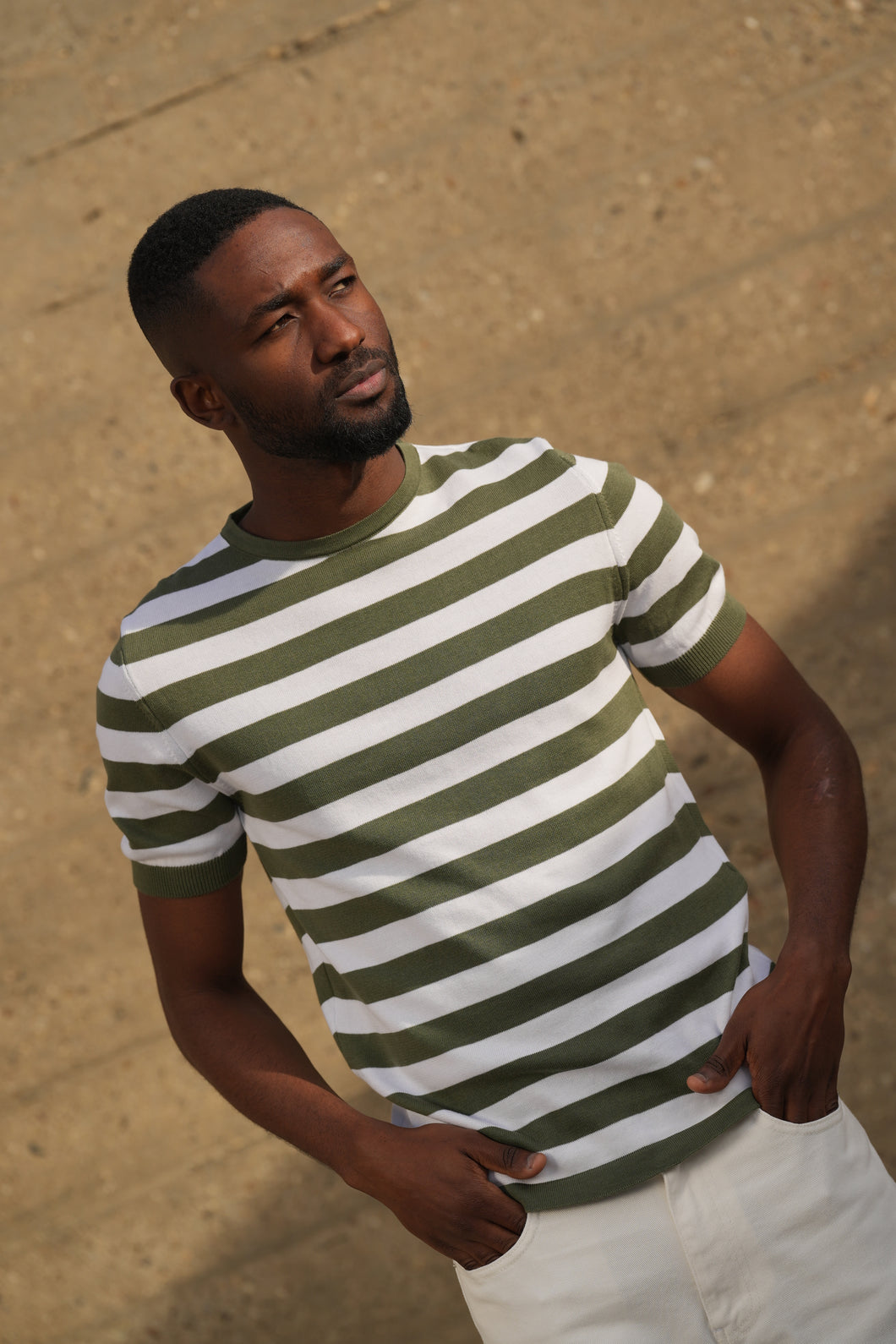 T-SHIRT RAYAS BRANCA&KAKI