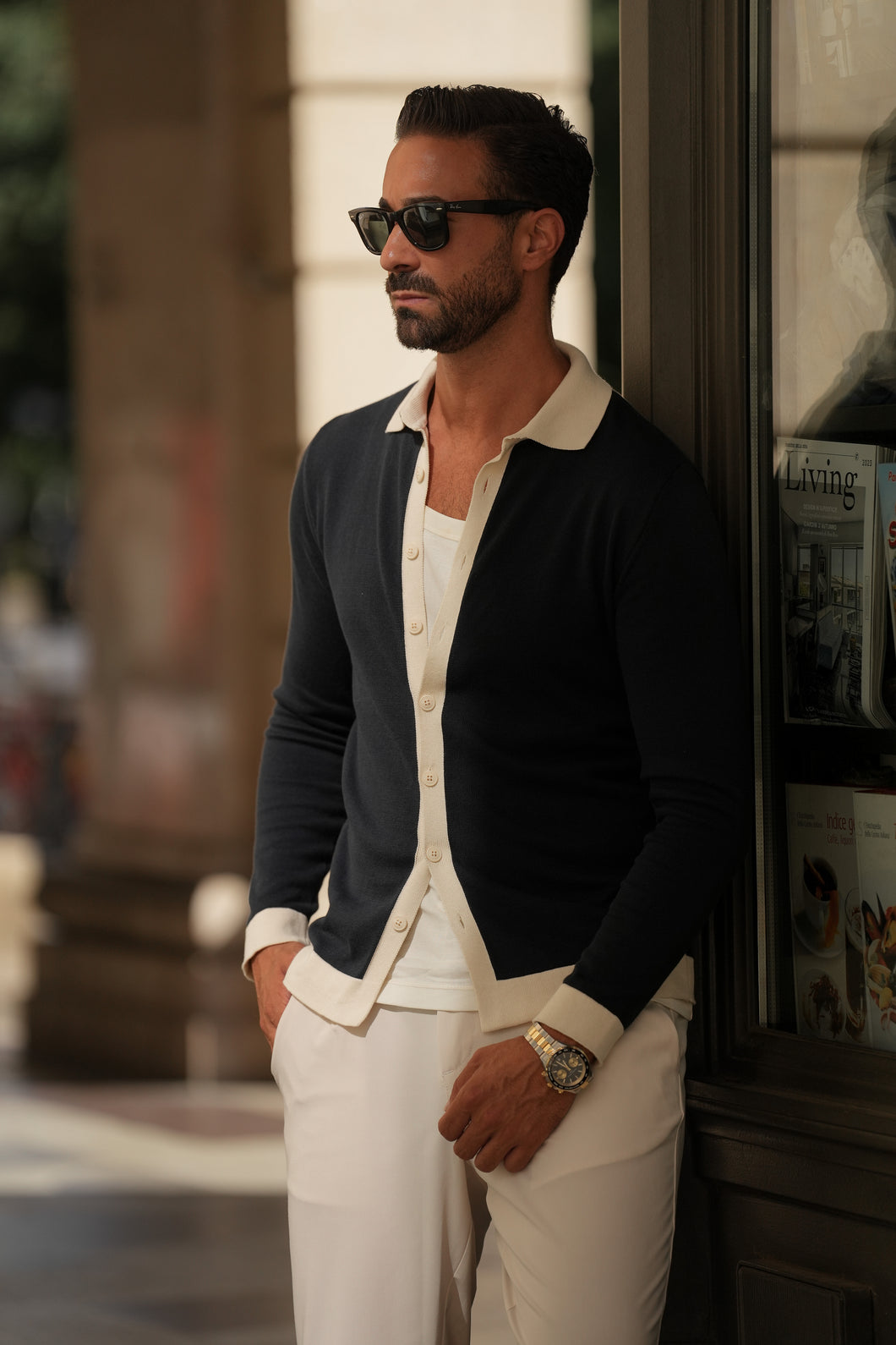 CARDIGAN DE BOTÕES MARINHO & OFF-WHITE