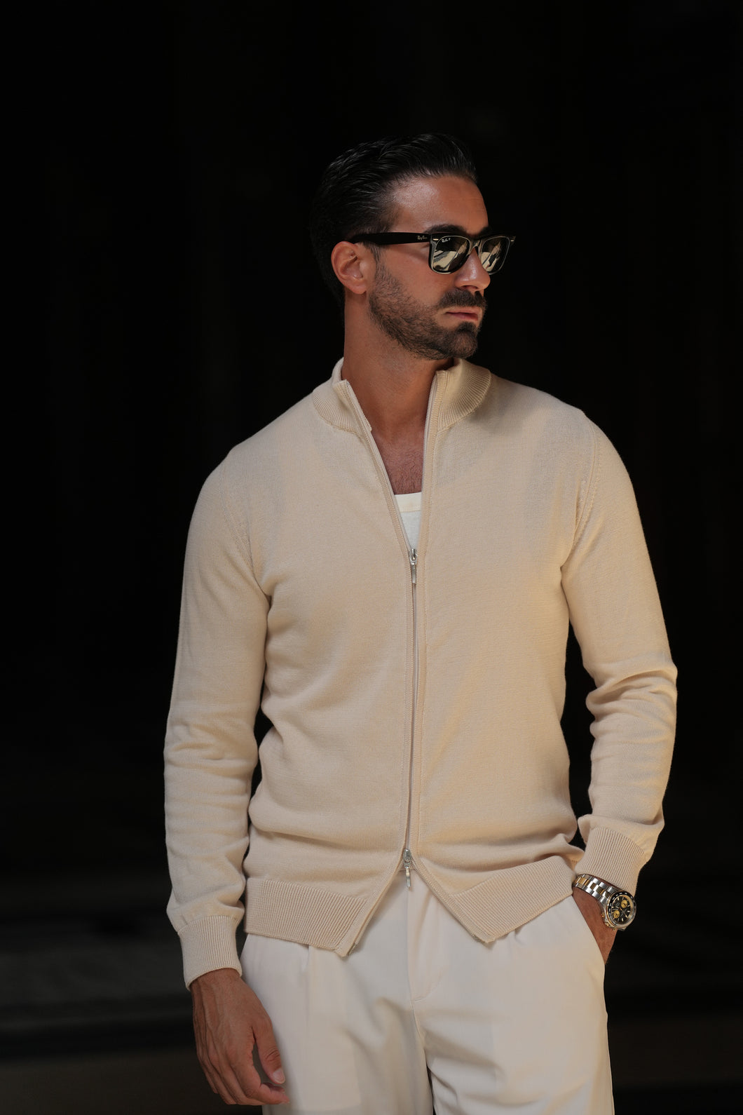 CARDIGAN DUPLO FECHO OFF-WHITE