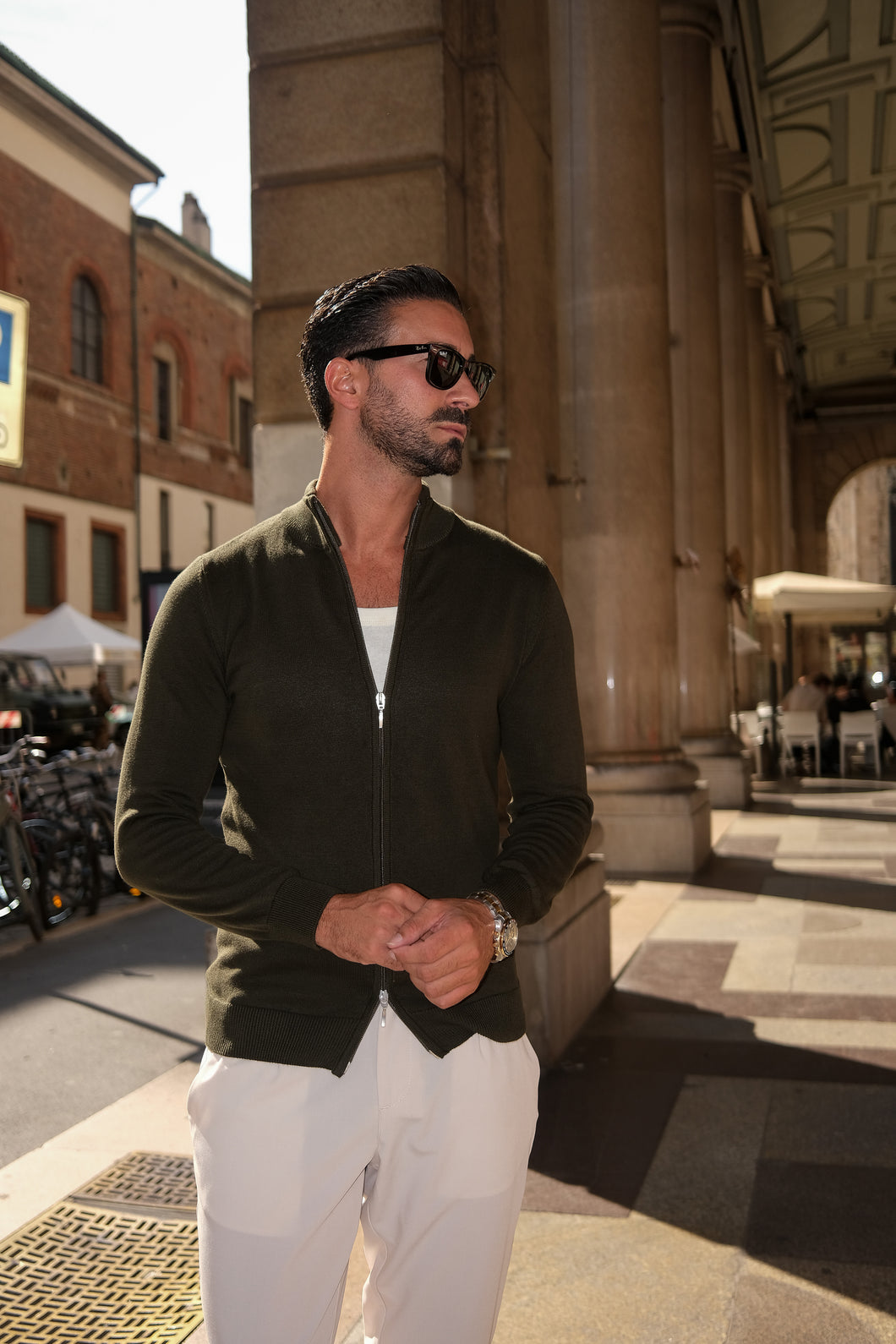 CARDIGAN DUPLO FECHO KAKI