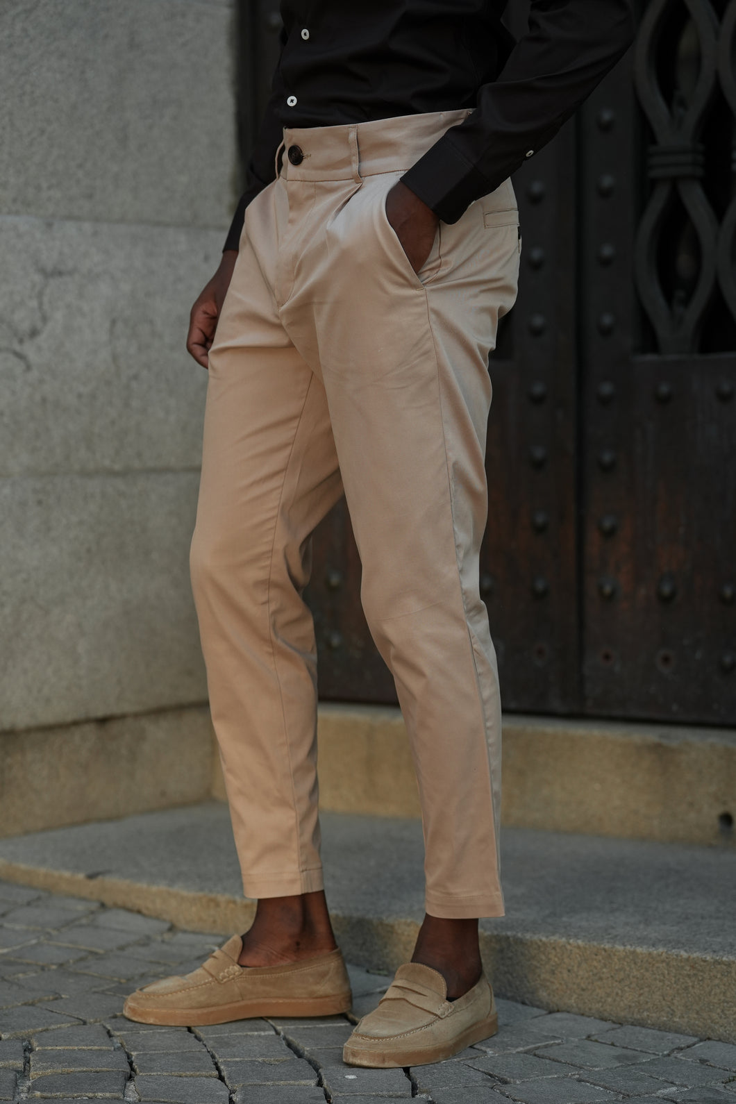 CALÇA SARJA ELASTICA BEGE