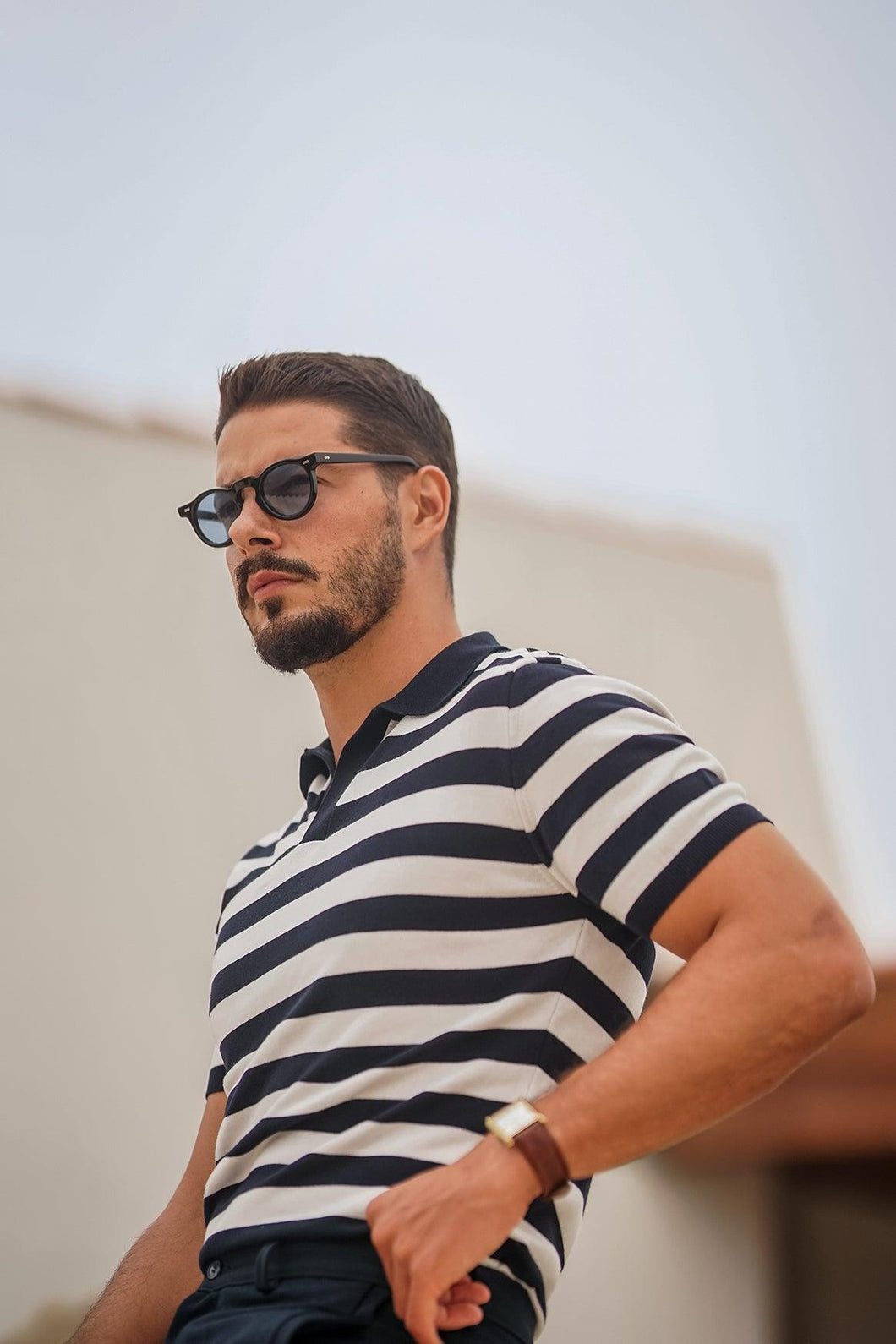 Knitted Polo Navy Striped - Men Clothing | Leaders in Design & Quality | Donato