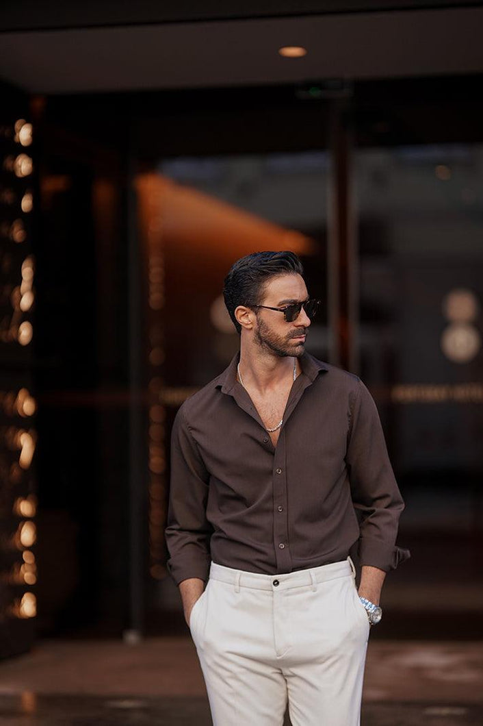 Brown Long Sleeve Shirt - Men Clothing | Leaders in Design & Quality | Donato