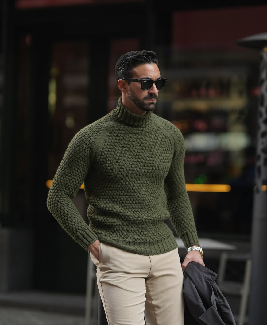 TURTLENECK JUMPER KAKI STRUCTURE - Men Clothing | Leaders in Design & Quality | Donato